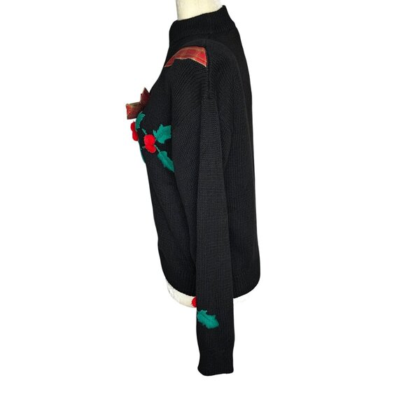 Vintage French Navy Petite Holly Embroidered Sweater Black 10/12 - Picture 6 of 10